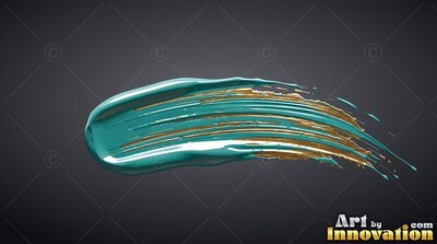 Stroke of teal paint with gold ridges on dark gray background