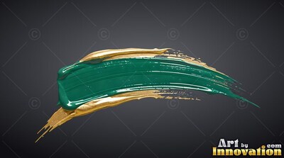 Wet teal and gold paint brushstroke on a black background