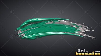 Thick teal and silver brushstroke across a black background