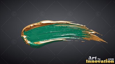 Thick gold edges frame a wet green brushstroke sweeping across a dark gray surface