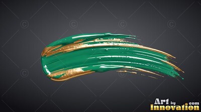 Thick green and gold paint stroke on a dark gray background