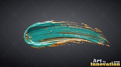 Teal brushstroke with gold edges on dark gray