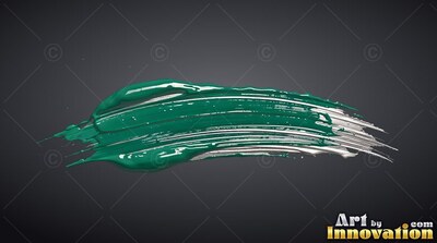 Thick bristle ridges across a wet green brushstroke over a plain dark gray background