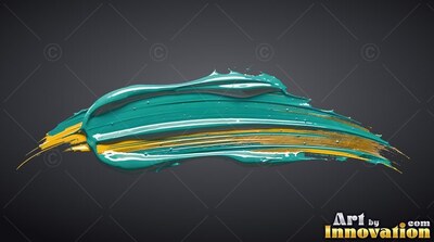 Thick teal and yellow paint stroke on a dark slate background