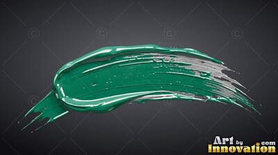 A thick sweep of glossy teal paint brushed across a dark surface