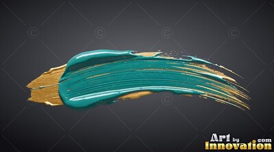 Teal paint stroke layered over thick gold brushwork