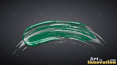 Wet ridges of green paint curve across a smooth dark gray surface