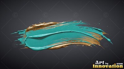 Thick wet teal and gold paint swept across a dark slate background