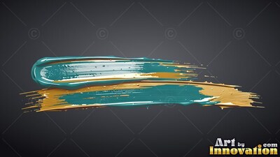 Swept horizontally across dark gray, thick teal and gold paint streaks