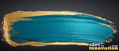 Teal paint stroke layered over thick gold paint