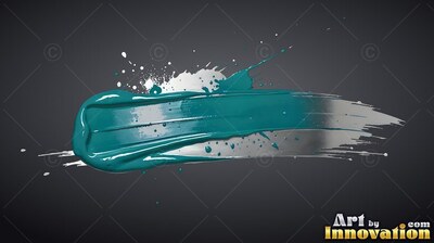 Teal paint stroke over silver on dark gray surface