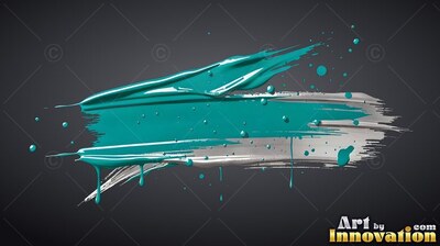 Swept horizontally across a black background, teal and silver paint strokes smear