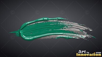 Curving horizontally on top of dark gray background, a deep teal paint streak shines