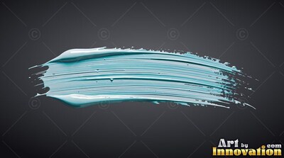 Sweeping horizontally across dark gray, a thick smear of wet teal paint shows bristle lines