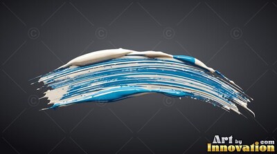 Thick blue and white paint stroke on gray
