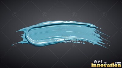 A thick sweep of teal paint sweeps horizontally, with glossy white highlights on its raised ridges