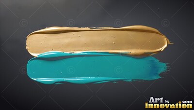 Thick gold and teal paint strokes on a dark surface
