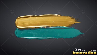 Thick gold and teal paint strokes on a black background