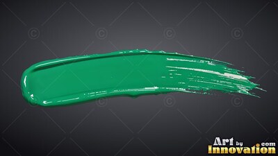 On a dark gray backdrop, a single stroke of wet green paint runs across