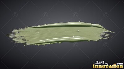 A thick stroke of pale sage green paint on dark gray