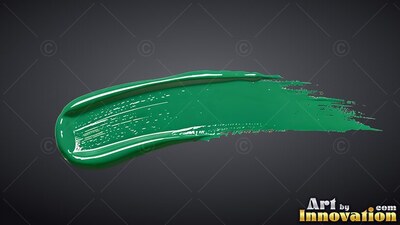 Glossy bristle ridges mark a deep teal paint smear against a dark backdrop