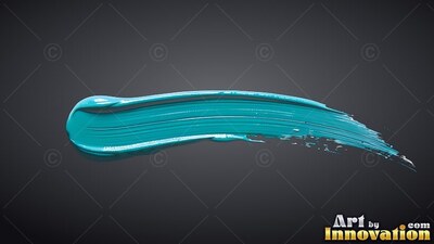 A teal brushstroke stretches across a dark surface, showing glossy wet ridges