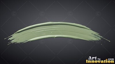 Arched across a dark gray surface, a thick sage green paint stroke