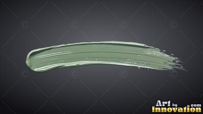 Ridged bristle texture marks a thick green paint stroke on a dark gray backdrop