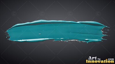 Against a dark slate background, a thick stroke of teal paint brushes across
