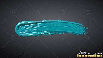 A horizontal swipe of thick wet teal paint against dark gray