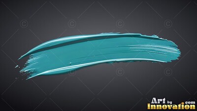Teal brushstroke of wet thick paint across a dark gray background