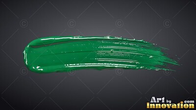 Wet bristle ridges define a green paint stroke across a dark slate background