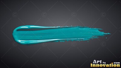 A sweep of teal paint spreads horizontally, catching light along its glossy top edge