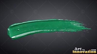 A thick horizontal brushstroke of glossy green paint across a black background