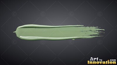 Stretching horizontally, a sage green paint brushstroke sits on a dark gray backdrop