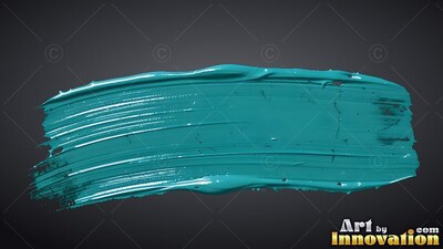 Teal brushstroke of wet paint on dark gray