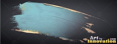 Against a dark gray backdrop, a teal brush stroke is edged in gold glitter