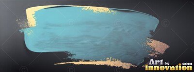 Light stroke of teal paint with gold flecks on black