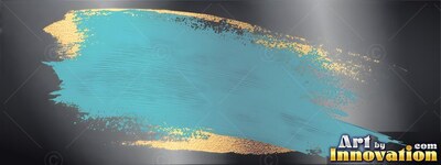 Sweep of teal paint with gold flecks on gray
