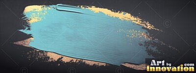 A heavy stroke of teal paint spreads across speckled gold foil against deep black
