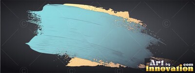 Angled diagonally across a dark surface, a teal paint stroke over gold foil