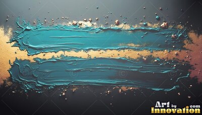 Teal paint strokes with gold powder over a dark surface