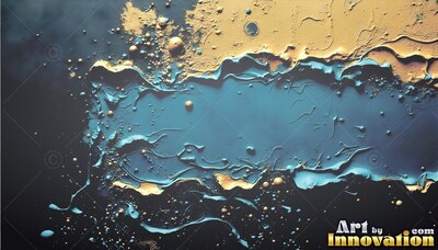Teal and gold textured paint spread across a black surface