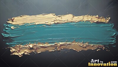Rich teal paint stroke bordered by gold edges against dark gray surface