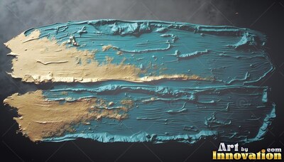 Thick gold and teal paint brushed across a dark background in wide strokes