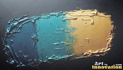 Sweeping across dark gray, deep teal paint blends into textured gold paint