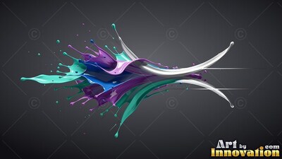 Curved ridges of glossy purple and teal paint splash outward against a dark slate background
