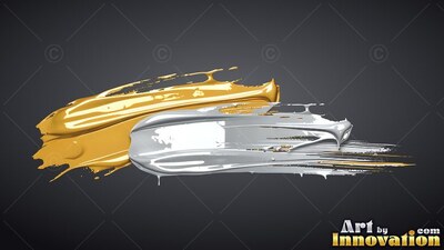 Thick gold and silver paint strokes on a dark gray setting
