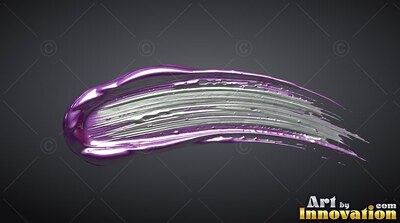 A thick streak of shiny silver and purple paint swept across a plain dark gray background