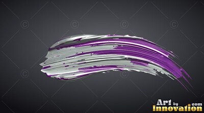 Thick brushstroke of silver and purple paint on dark gray